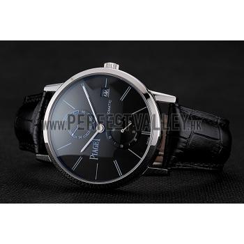 Piaget Altiplano Date Black Dial Stainless Steel Case Black Leather Strap