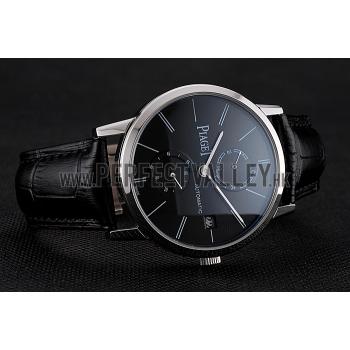 Piaget Altiplano Date Black Dial Stainless Steel Case Black Leather Strap