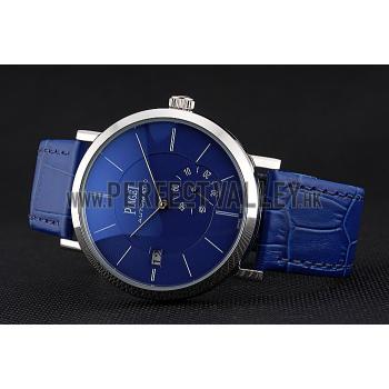 Piaget Altiplano Silver Case Blue Dial Blue Leather Bracelet  622630