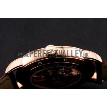 Replica Swiss Piaget Altiplano Rose Gold Skeleton Dial With Diamonds Rose Gold Case Brown Leather Strap