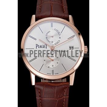 Piaget Altiplano Date Silver Dial Rose Gold Case Brown Leather Strap