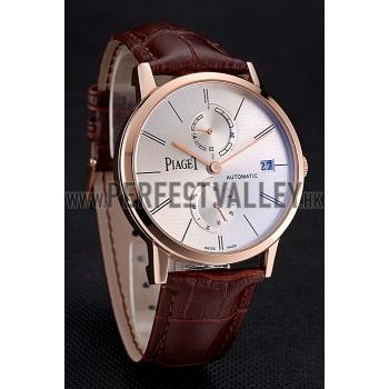 Piaget Altiplano Date Silver Dial Rose Gold Case Brown Leather Strap