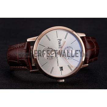 Piaget Altiplano Date Silver Dial Rose Gold Case Brown Leather Strap