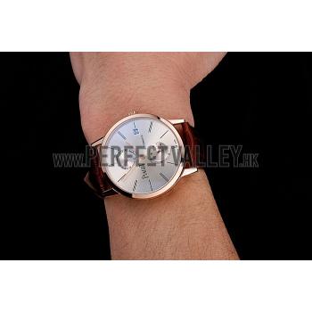 Piaget Altiplano Date Silver Dial Rose Gold Case Brown Leather Strap