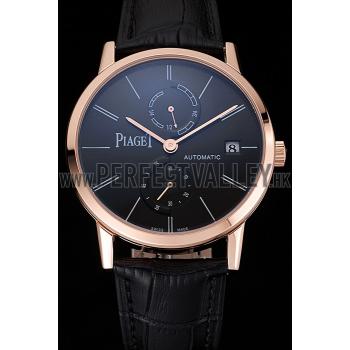 Piaget Altiplano Date Black Dial Rose Gold Case Black Leather Strap