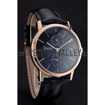 Piaget Altiplano Date Black Dial Rose Gold Case Black Leather Strap