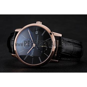 Piaget Altiplano Date Black Dial Rose Gold Case Black Leather Strap