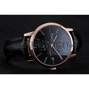 Piaget Altiplano Date Black Dial Rose Gold Case Black Leather Strap