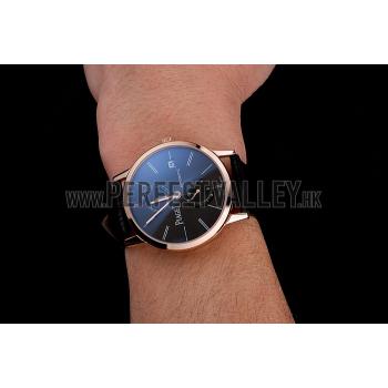 Piaget Altiplano Date Black Dial Rose Gold Case Black Leather Strap