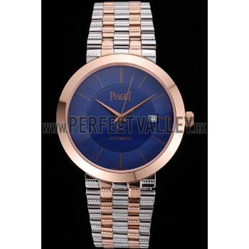 Swiss Piaget Traditional Blue Dial Gold Case Two Tones Stainless Steel Strap