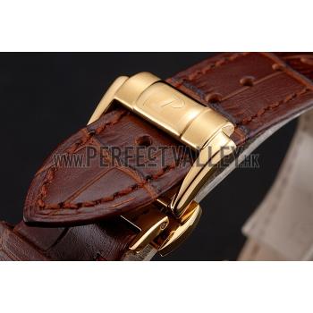 Swiss Piaget Altiplano Diamond Set Gold Case And Pearl Dial Brown Leather Strap 1453745