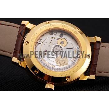 Swiss Piaget Altiplano Diamond Set Gold Case And Pearl Dial Brown Leather Strap 1453745