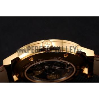 Swiss Piaget Altiplano Diamond Set Gold Case And Pearl Dial Brown Leather Strap 1453745