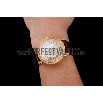 Swiss Piaget Altiplano Diamond Set Gold Case And Pearl Dial Brown Leather Strap 1453745