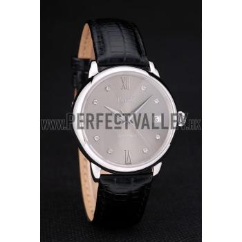 Piaget Swiss Traditional Grey Dial Black Leather Strap 7627