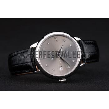 Piaget Swiss Traditional Grey Dial Black Leather Strap 7627