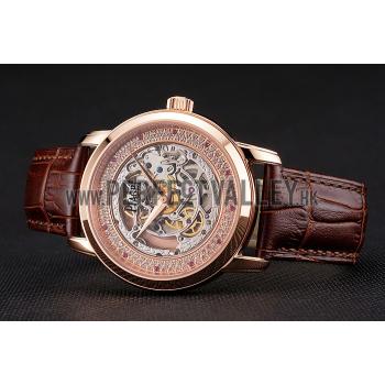 Swiss Piaget Altiplano Skeleton Dial With Diamonds Rose Gold Case Brown Leather Strap