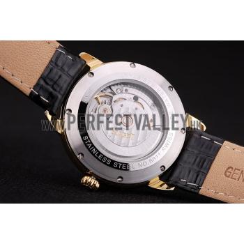 Replica Piaget Swiss Traditional White Radial Pattern Dial Black Leather Strap 7635