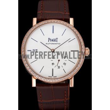 Piaget Altiplano Diamond Gold Case White Dial Brown Leather Bracelet  622627