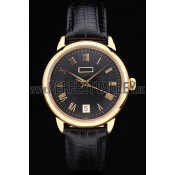 Piaget Swiss Traditional Black Dial Black Leather Strap 7628