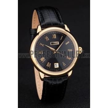 Piaget Swiss Traditional Black Dial Black Leather Strap 7628