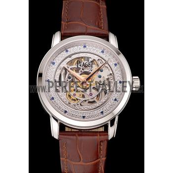 Swiss Piaget Altiplano Skeleton Dial With Diamonds Stainless Steel Case Brown Leather Strap