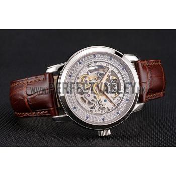 Swiss Piaget Altiplano Skeleton Dial With Diamonds Stainless Steel Case Brown Leather Strap