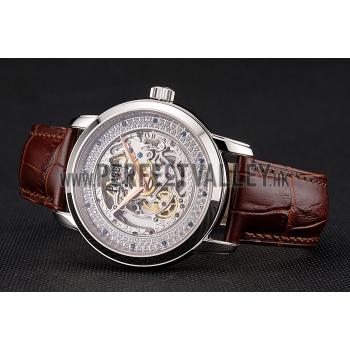 Swiss Piaget Altiplano Skeleton Dial With Diamonds Stainless Steel Case Brown Leather Strap