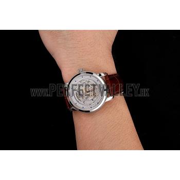 Swiss Piaget Altiplano Skeleton Dial With Diamonds Stainless Steel Case Brown Leather Strap