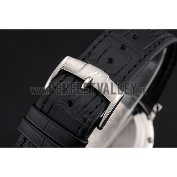 Replica Piaget Altiplano Silver Case Black Dial Black Leather Bracelet  622629