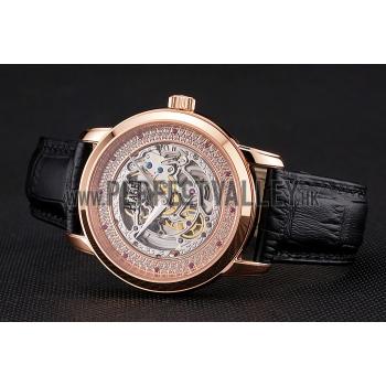 Swiss Piaget Altiplano Skeleton Dial With Diamonds Rose Gold Case Black Leather Strap