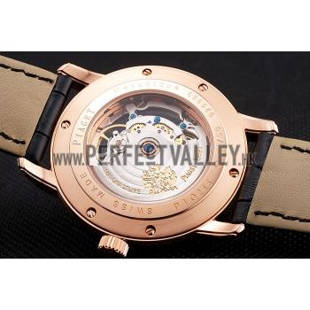 Swiss Piaget Altiplano Skeleton Dial With Diamonds Rose Gold Case Black Leather Strap