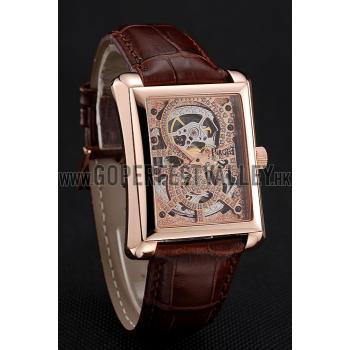 Swiss Piaget Emperador Tourbillon Skeleton Rose Gold Case Brown Leather Bracelet 1453944