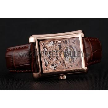 Swiss Piaget Emperador Tourbillon Skeleton Rose Gold Case Brown Leather Bracelet 1453944