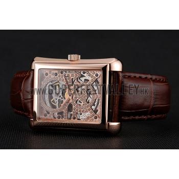 Swiss Piaget Emperador Tourbillon Skeleton Rose Gold Case Brown Leather Bracelet 1453944