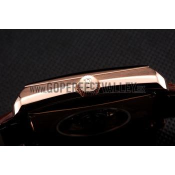 Swiss Piaget Emperador Tourbillon Skeleton Rose Gold Case Brown Leather Bracelet 1453944