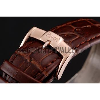 Swiss Piaget Emperador Tourbillon Skeleton Rose Gold Case Brown Leather Bracelet 1453944