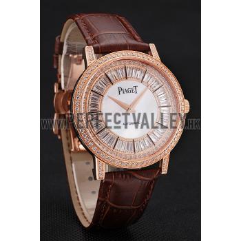 Replica Swiss Piaget Altiplano Diamond Set Rose Gold Case And Pearl Dial Brown Leather Strap 1453744