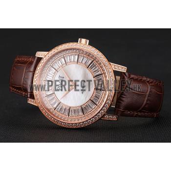 Replica Swiss Piaget Altiplano Diamond Set Rose Gold Case And Pearl Dial Brown Leather Strap 1453744