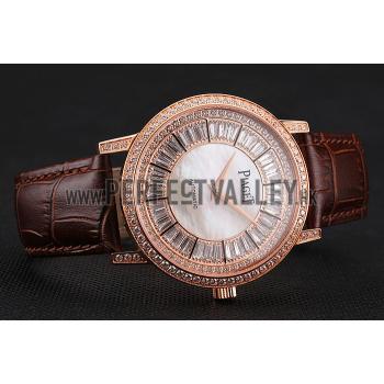 Replica Swiss Piaget Altiplano Diamond Set Rose Gold Case And Pearl Dial Brown Leather Strap 1453744