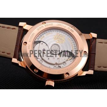 Replica Swiss Piaget Altiplano Diamond Set Rose Gold Case And Pearl Dial Brown Leather Strap 1453744