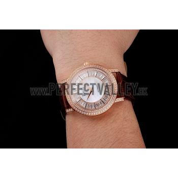 Replica Swiss Piaget Altiplano Diamond Set Rose Gold Case And Pearl Dial Brown Leather Strap 1453744