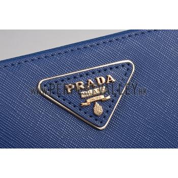 Prada Vernice Saffiano Leather Zip Around Dark Blue Wallet