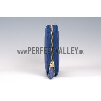 Prada Vernice Saffiano Leather Zip Around Dark Blue Wallet