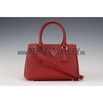 Prada Saffiano Mini Double Zip Tote Dark Red