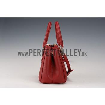 Prada Saffiano Mini Double Zip Tote Dark Red