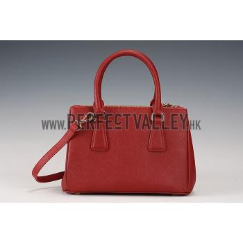 Prada Saffiano Mini Double Zip Tote Dark Red