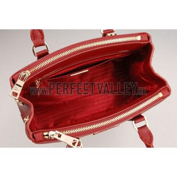 Prada Saffiano Mini Double Zip Tote Dark Red