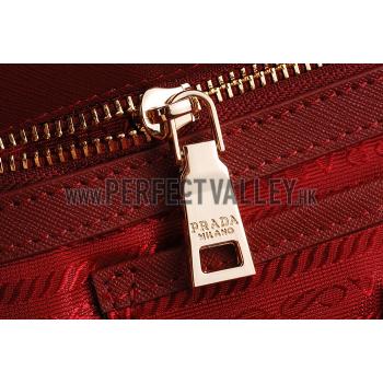 Prada Saffiano Mini Double Zip Tote Dark Red