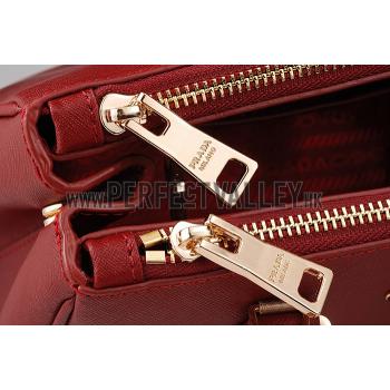 Prada Saffiano Mini Double Zip Tote Dark Red